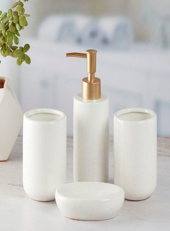 Kookee Ceramic Bathroom Set - Stylish 4 Piece Bath Accessories Kit with Soap Dispenser, Toothbrush Holder, Tumbler & Soap Dish - Modern & Designer Decor for Home & Guest Bathrooms, White (10053) - Image 4